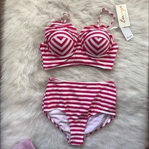 Cute pink striped bikini set xs xsmall petite